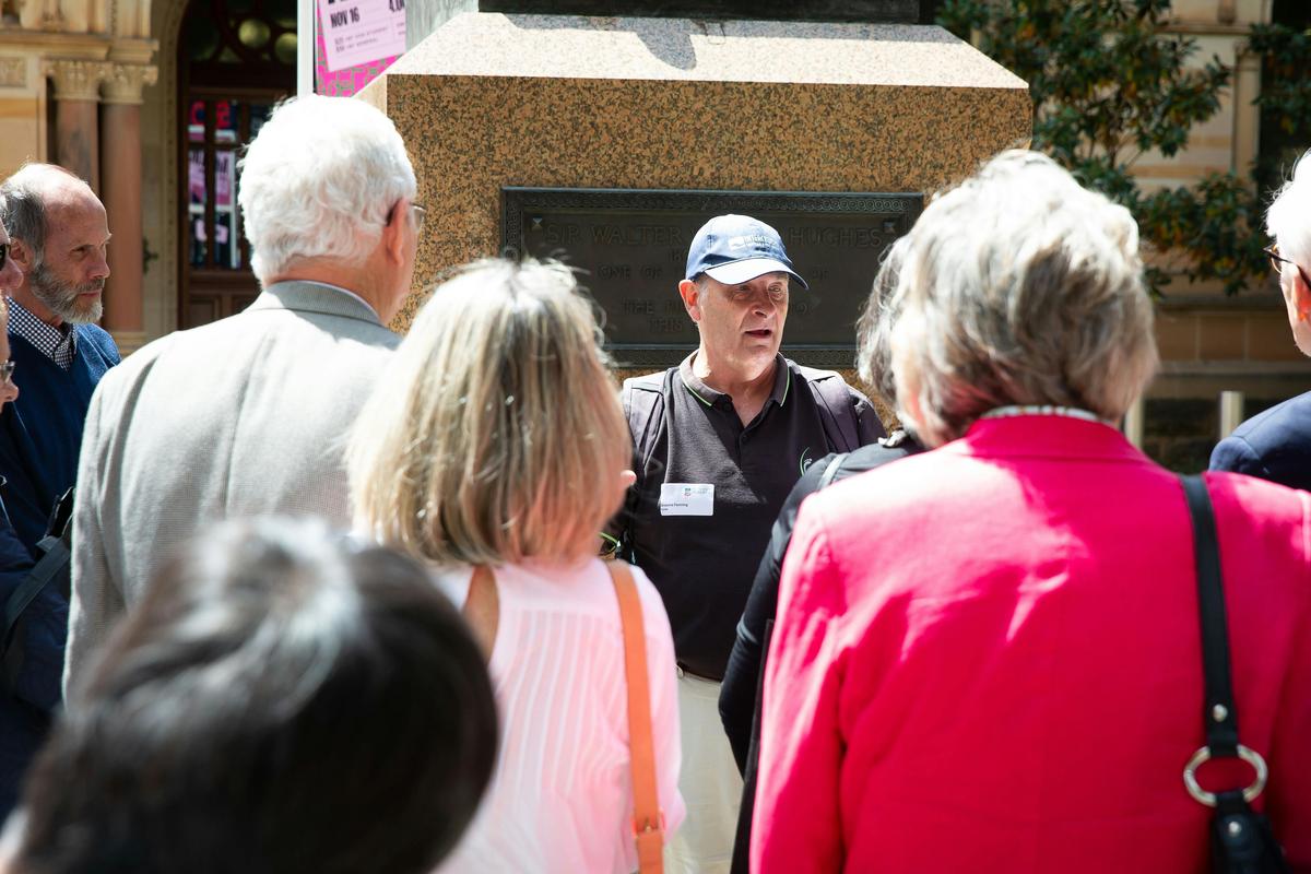 Tour group enjoying guided walking tour around Adelaide
