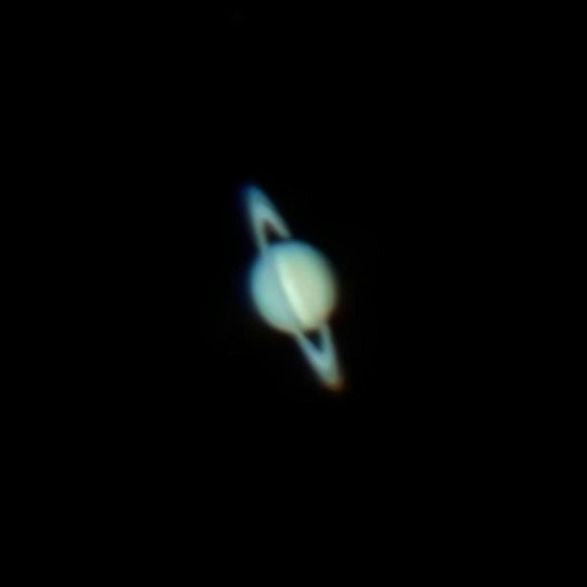 A mobile phone view of Saturn through our telescope.