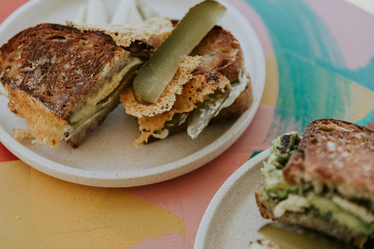 Toasted sandwiches, 3 cheese blend and halloumi/avocado