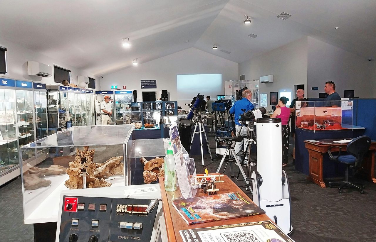 The Centre's Auditorium & STEM displays - Astro photos, mineral displays, Space suit  & Kids Corner