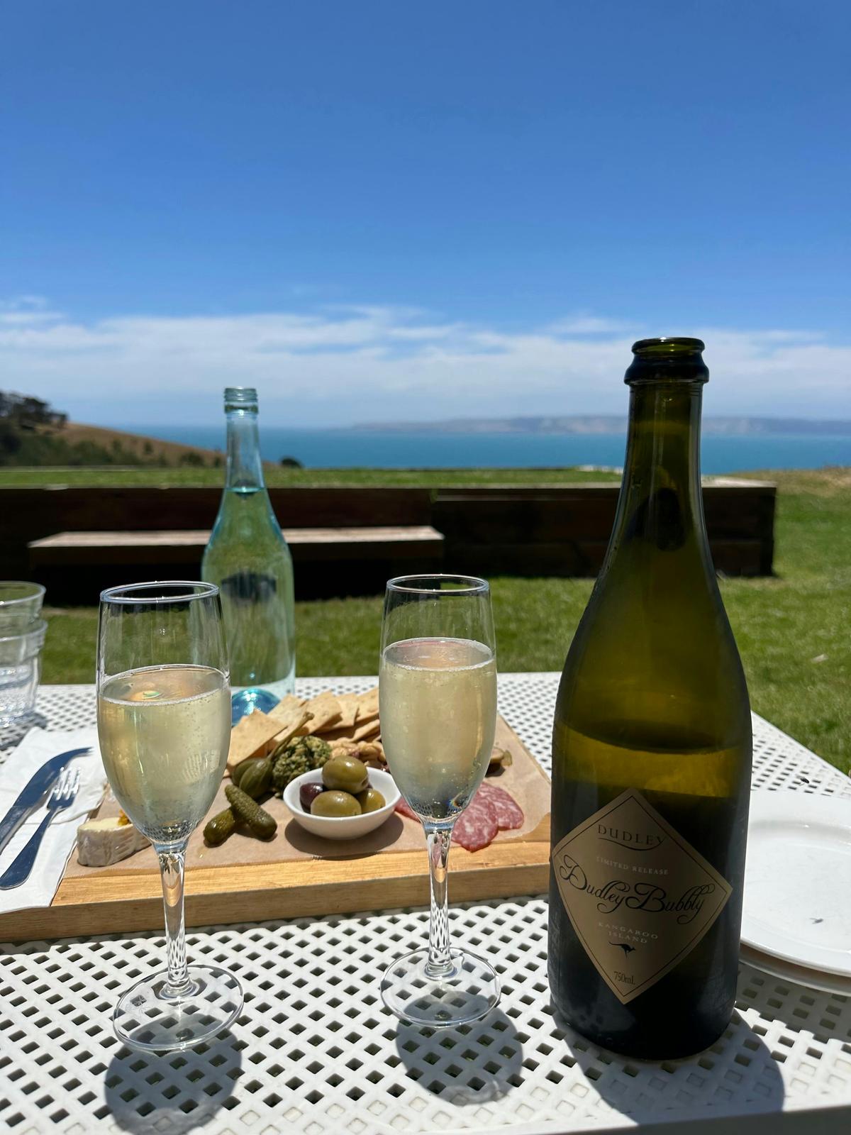 dining on Kangaroo Island looking back at the main land