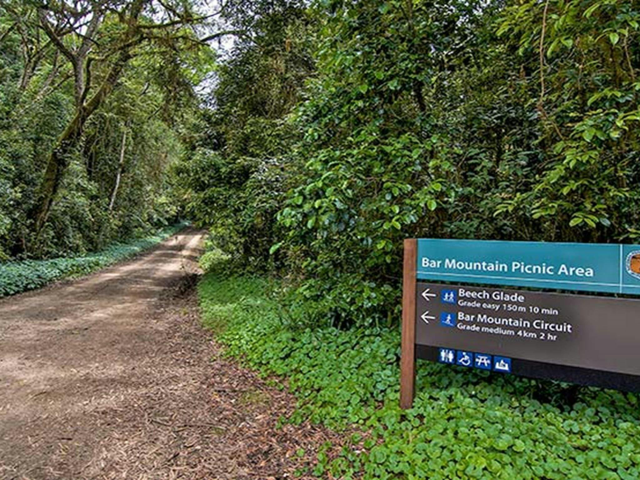 Sign beside road near Bar Mountain picnic area, Border Ranges National Park. Photo credit: John
