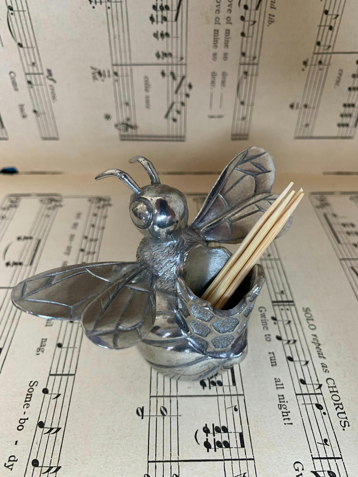 Pewter bee tooth pick holder