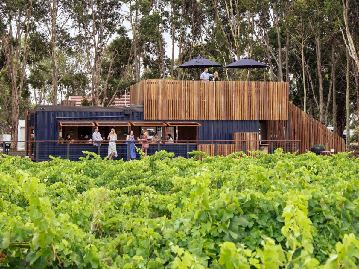 Kimbolton Cellar Door surrounded by gum trees and vineyards