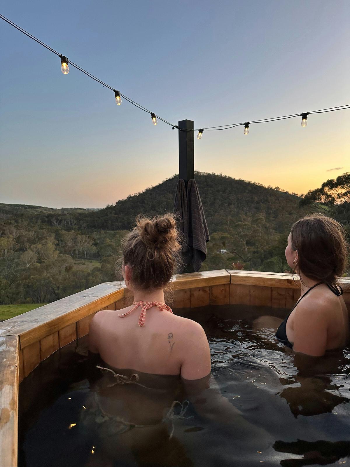 Wood fired hot tub with view