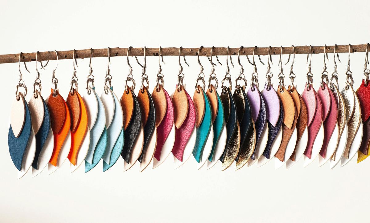 Handmade Kangaroo leather leaf earrings