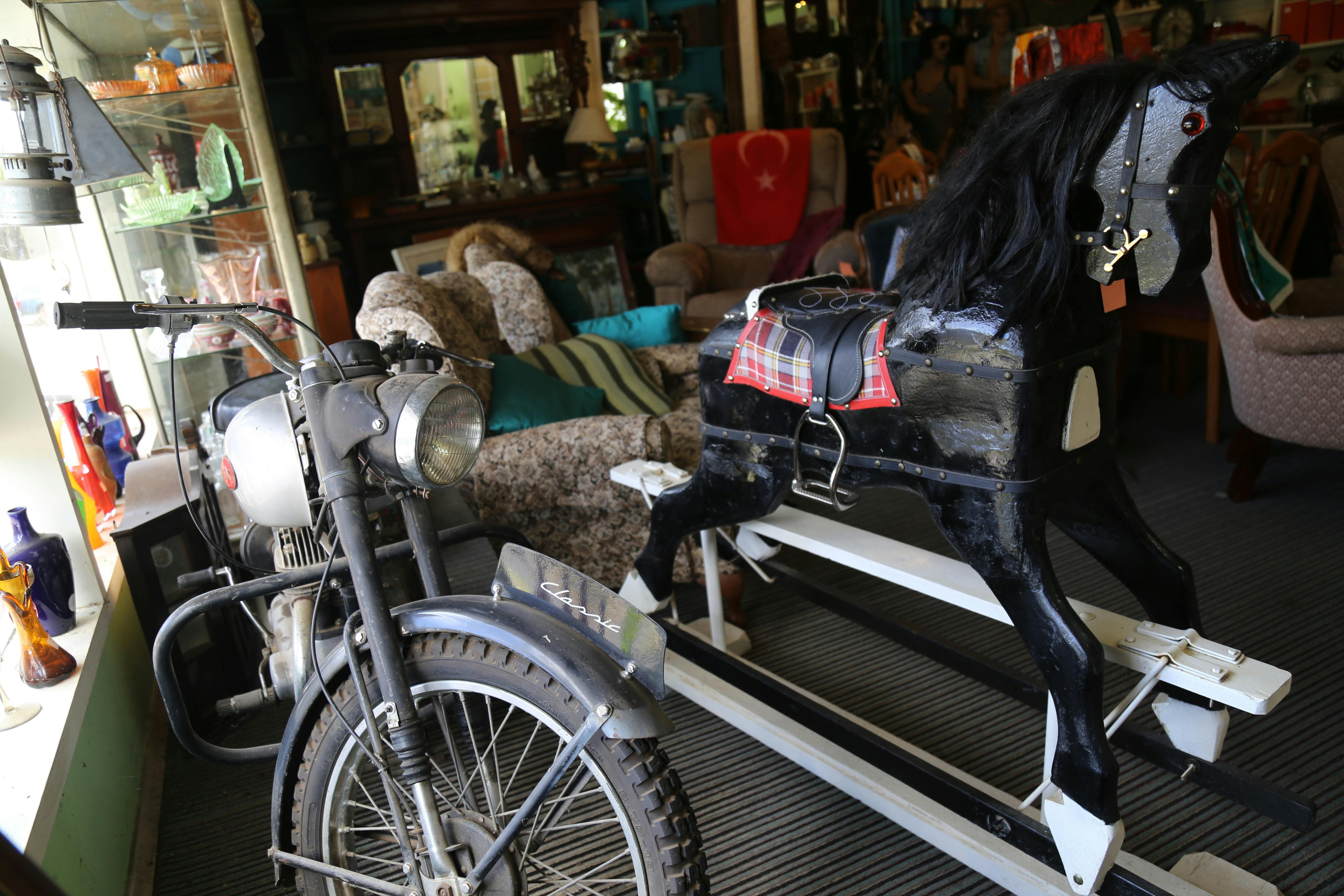 BSA Motor Bike and Vintage Rocking Horse