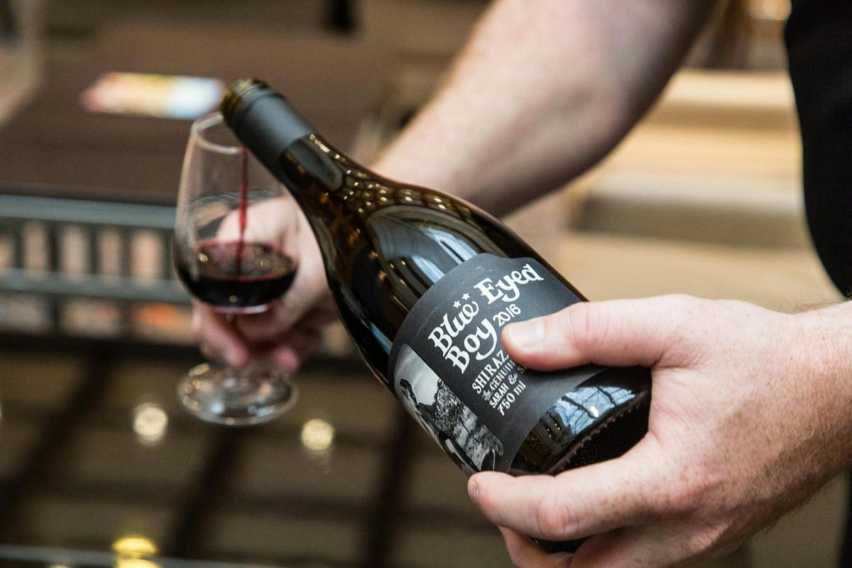 Pouring the Blue Eyed Boy Shiraz at one of our many trade functions.