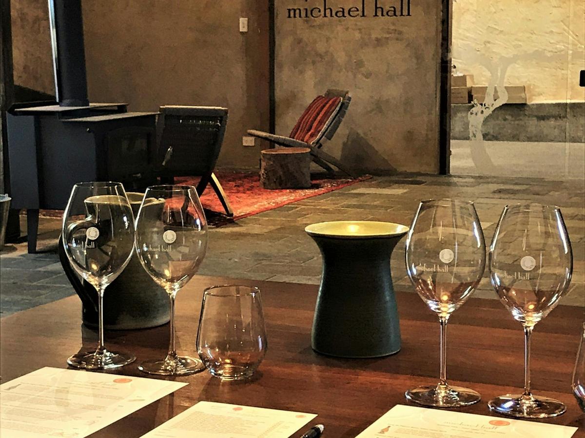 Tasting table at Michael Hall Wines