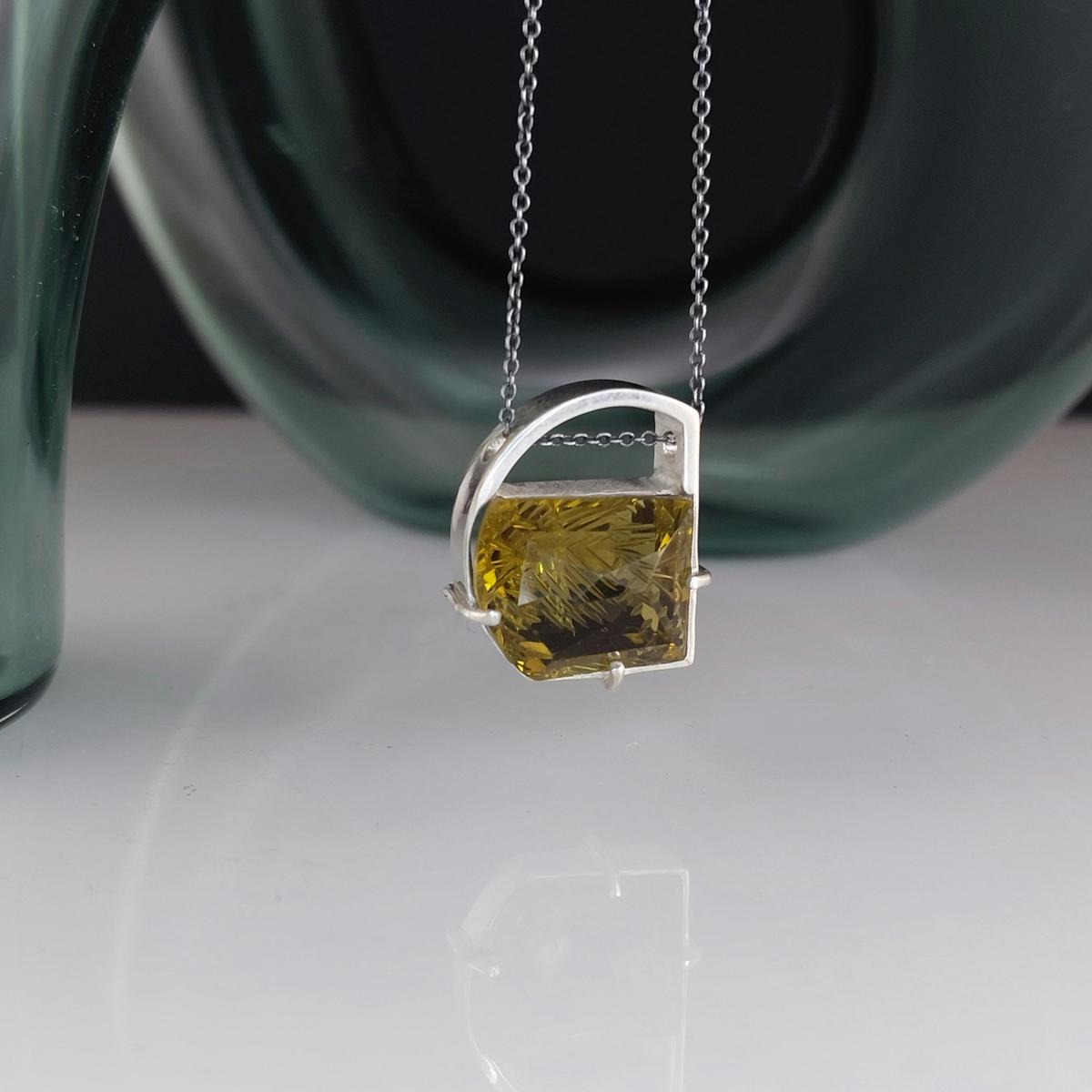 Pendant, Lemon Quartz and silver