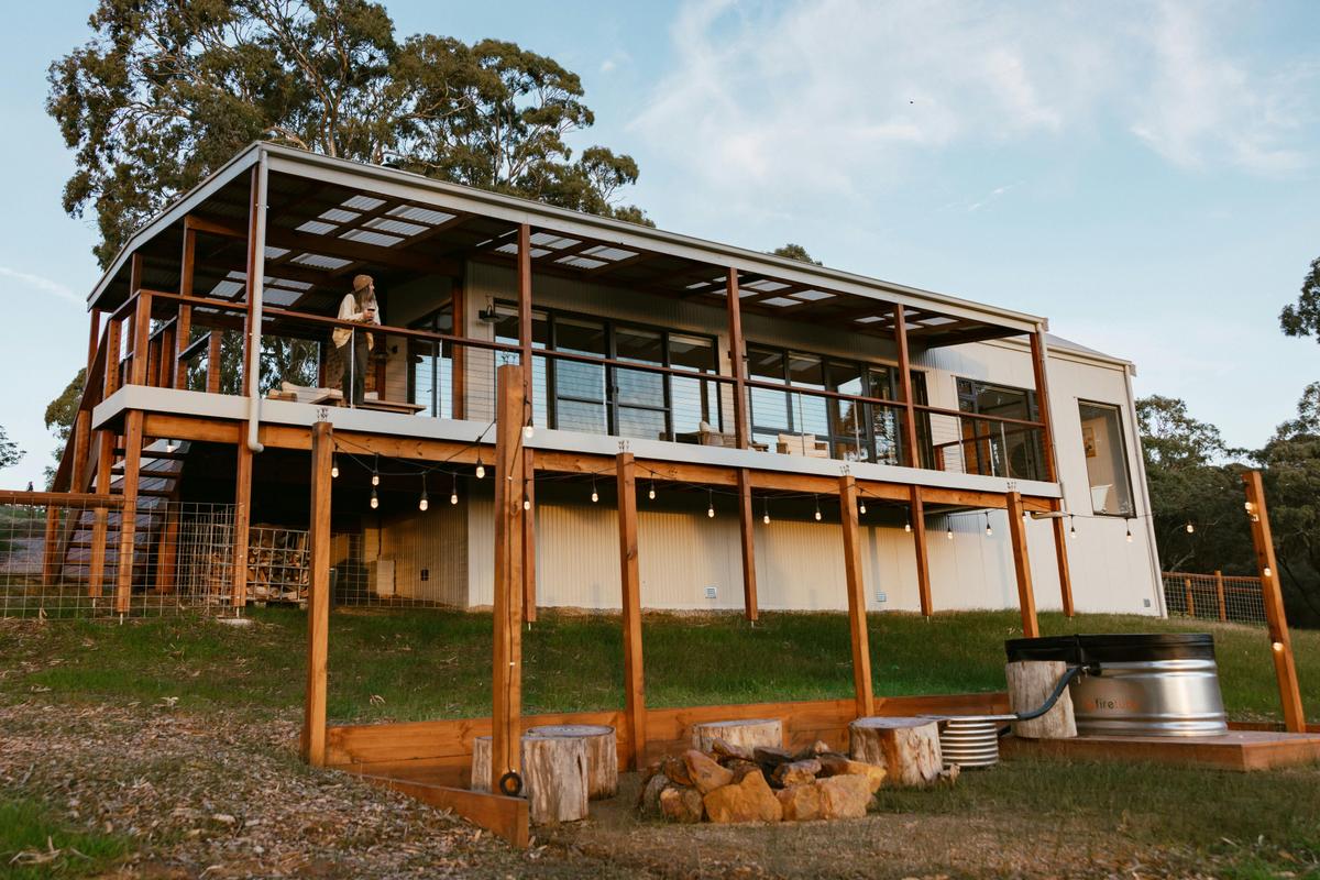 Escape One Balcony views overlooking vineyards  and your own private fire-tub and campfire