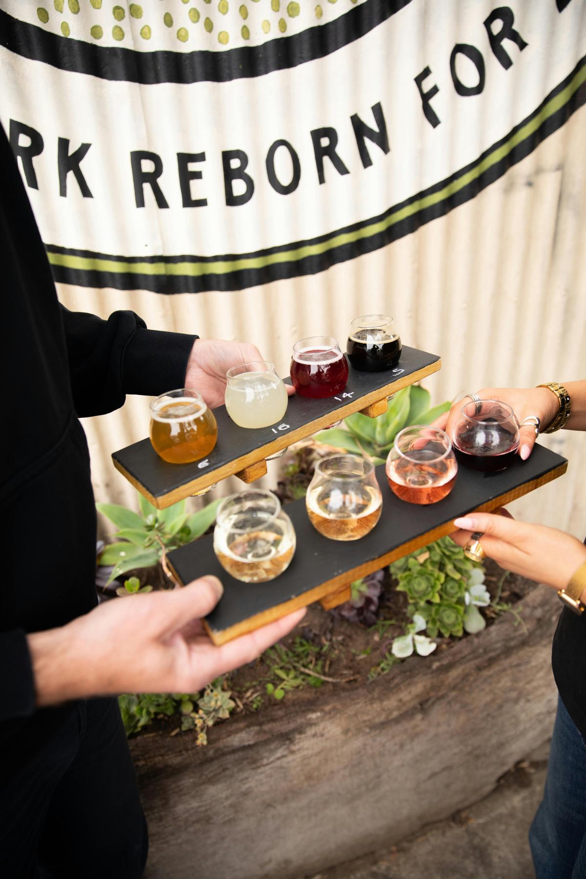 Beer and Wine tasting paddles shared at Old Mill Brewery..