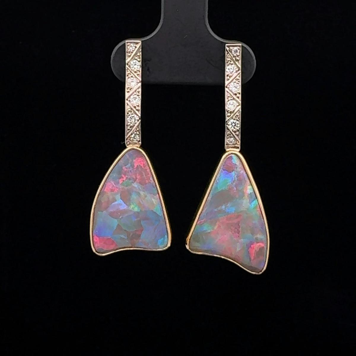 Coober Pedy Crystal Opal earrings in yellow & white gold.
