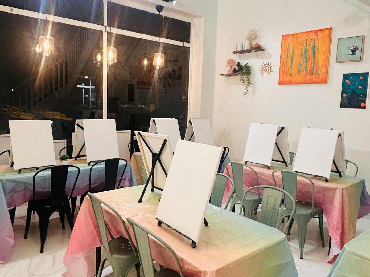 Paintelaide Studio in Adelaide City with canvasses setup