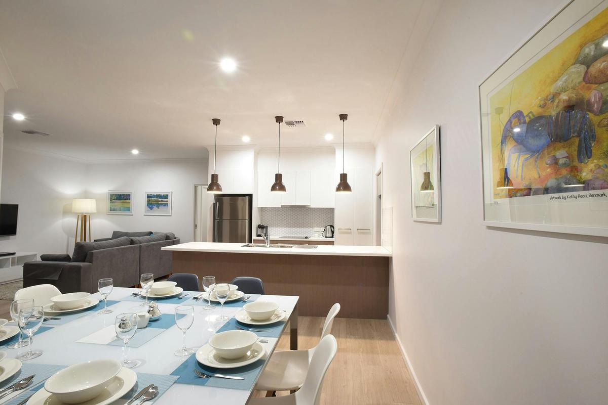 Kitchen, dining and living area
