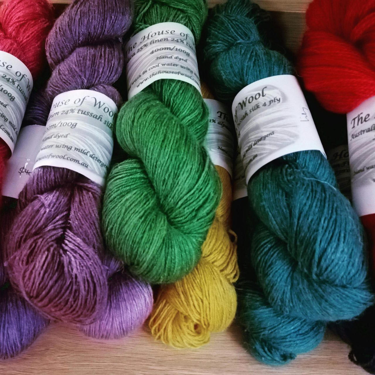 Hand dyed yarns by The House of Wool.