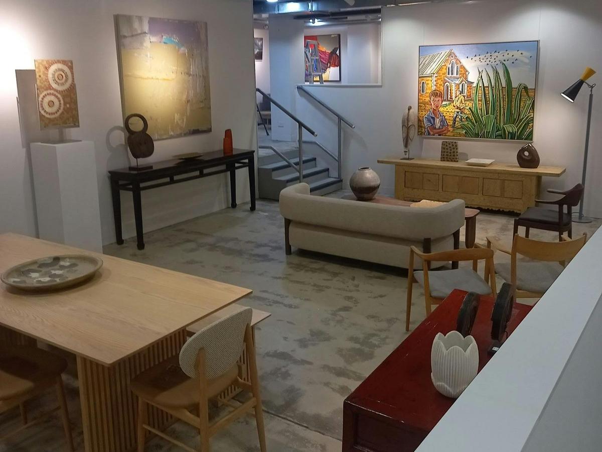 Image of furniture and artworks in central gallery