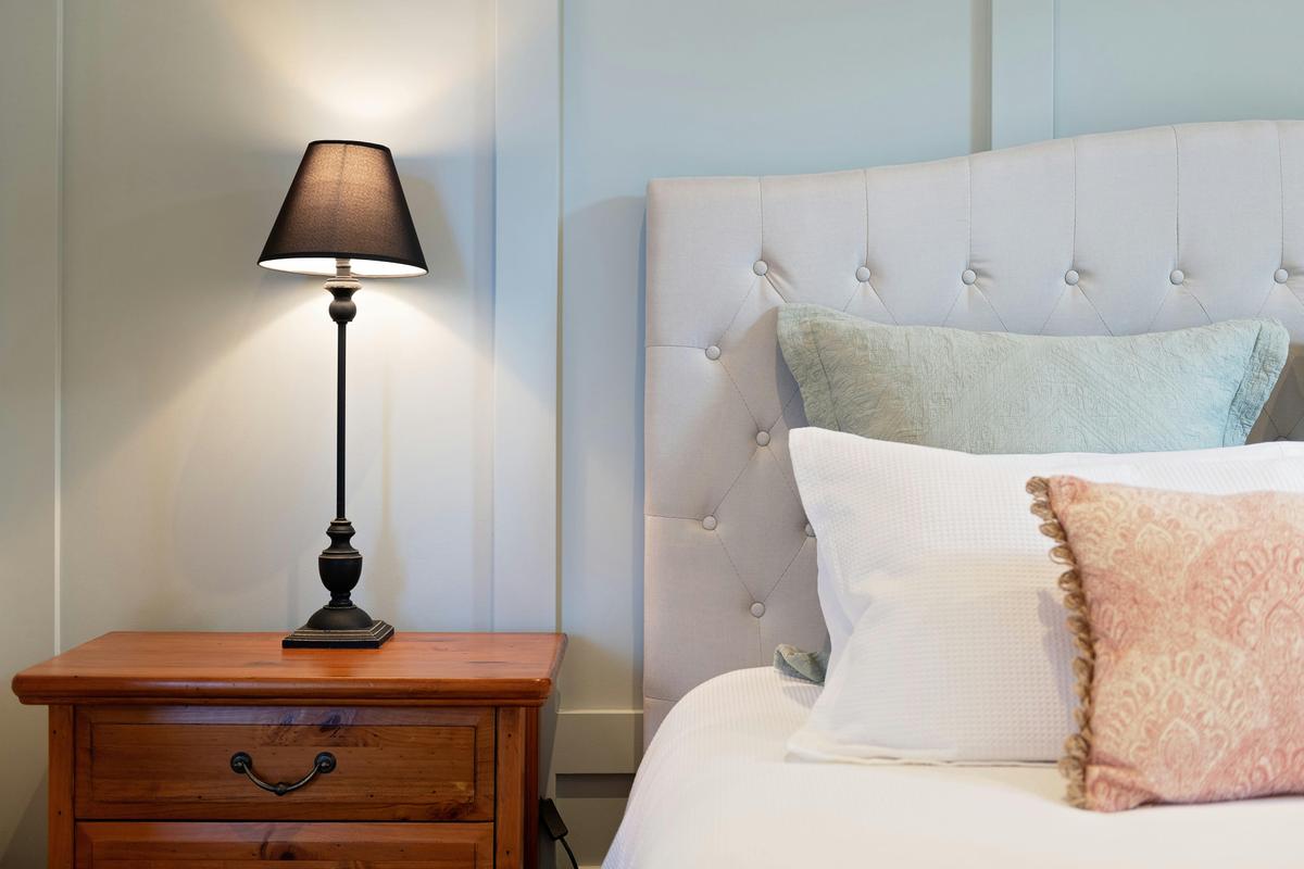 Bedroom lamp and bed