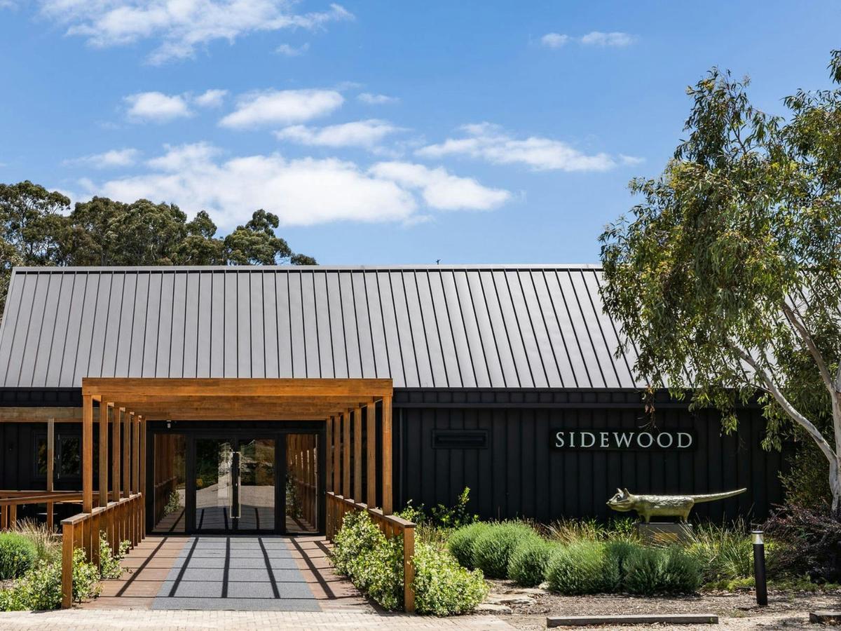 Restaurant entrance, featuring the Mad Cat sculpture by Australian artist Dean Bowen