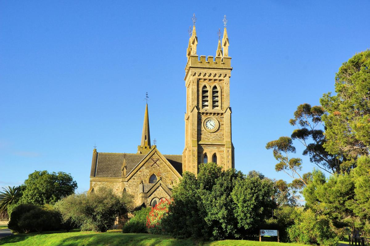 St Andrews clock tower overlooking town gardens