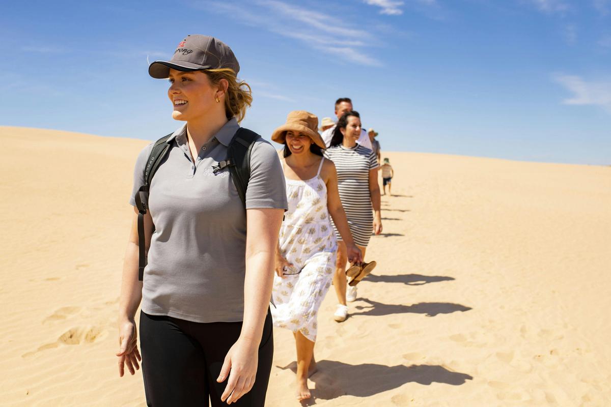 Walking through the sand dunes at Cattle Point