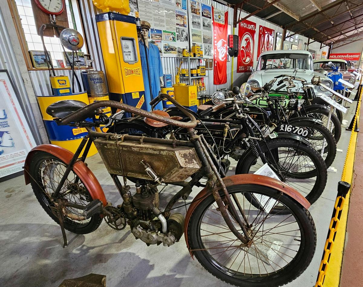 Vintage motorcycles and Golden Fleece bowsers, part of the 777 Motor Museum Trail's heritage