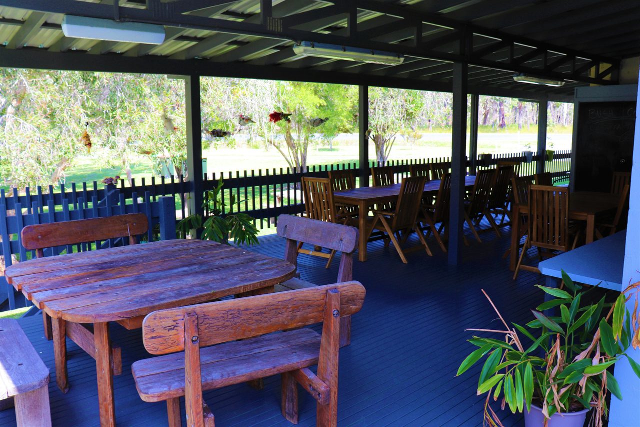 Seating out back of The Pipeclay Cafe