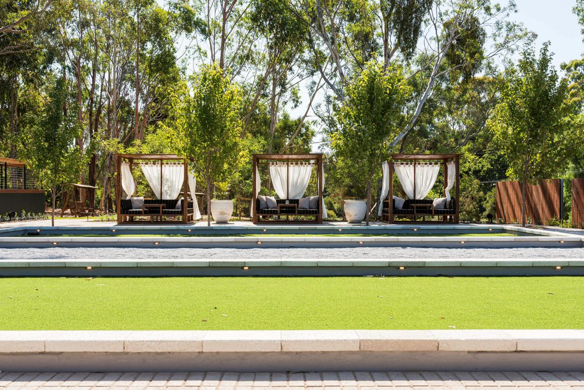 Sidewood's luxury daybeds overlooking the courtyard