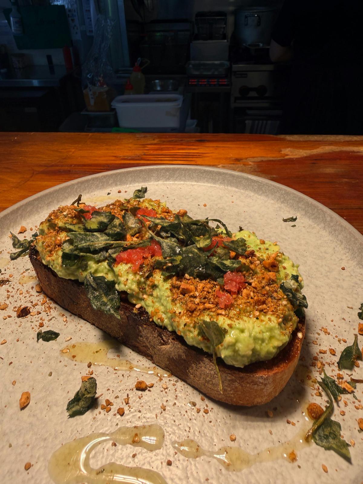 Native saltbush and finger lime on our spring Avocado toast at the banksia tree cafe