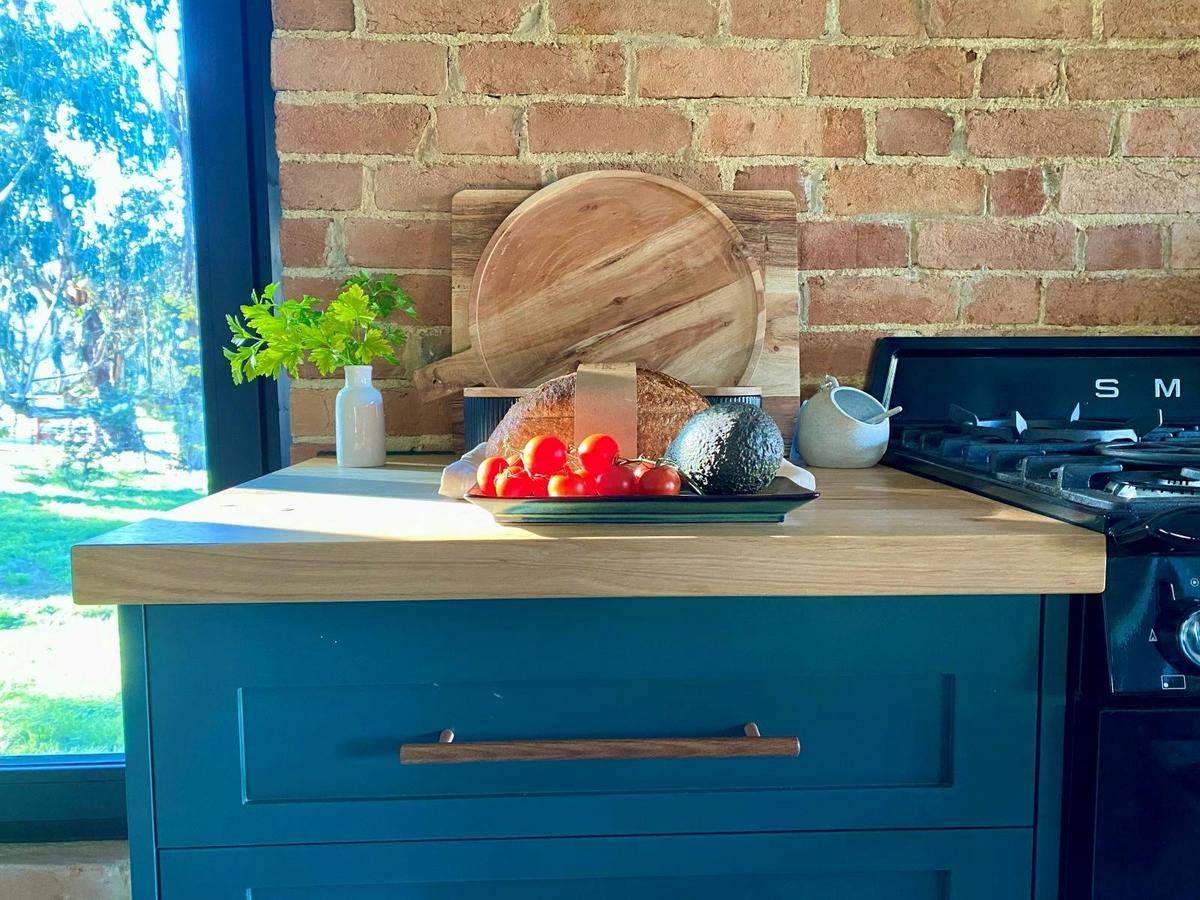 Fresh local breakfast produce in gourmet kitchen