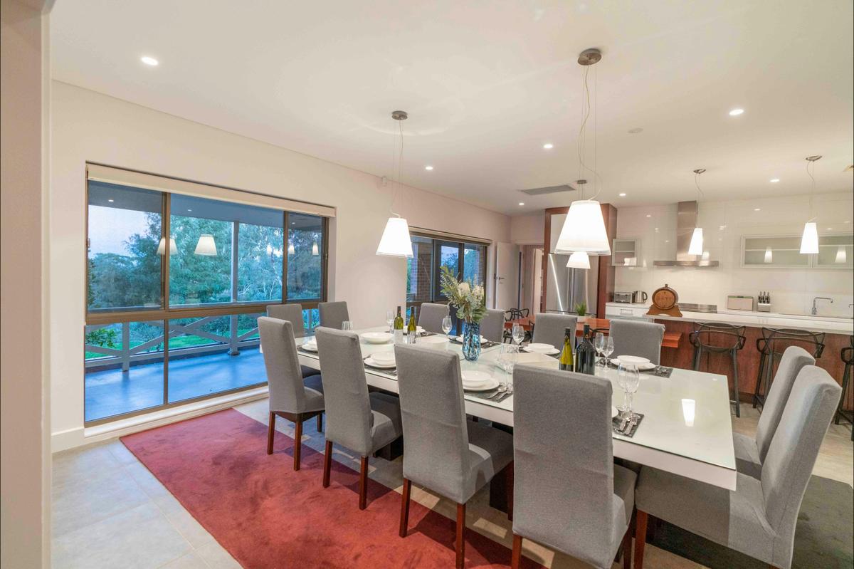 Kitchen and dining area, the dining table seats 12