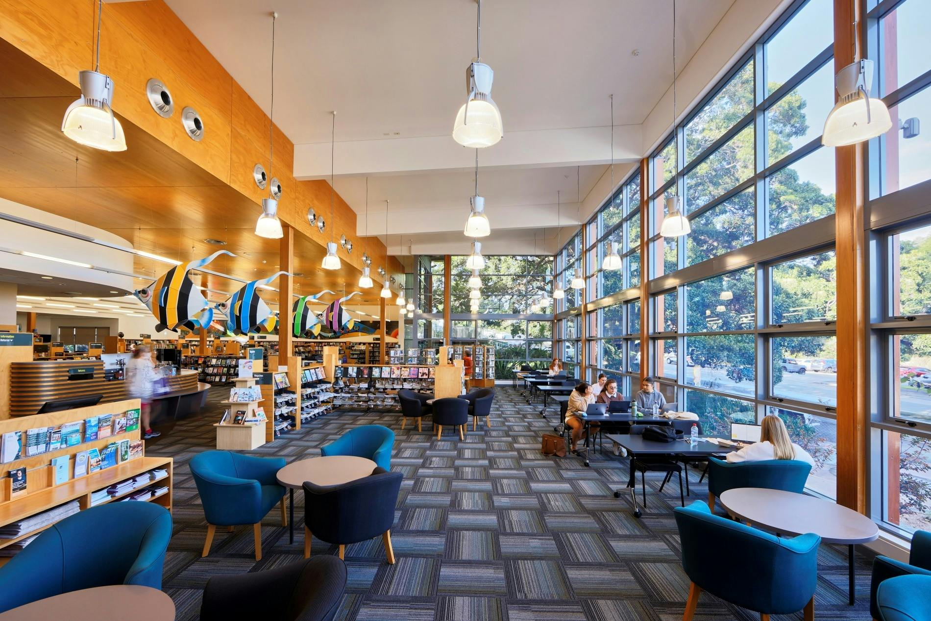 Thirroul Library's modern, spacious and light filled interiors.
