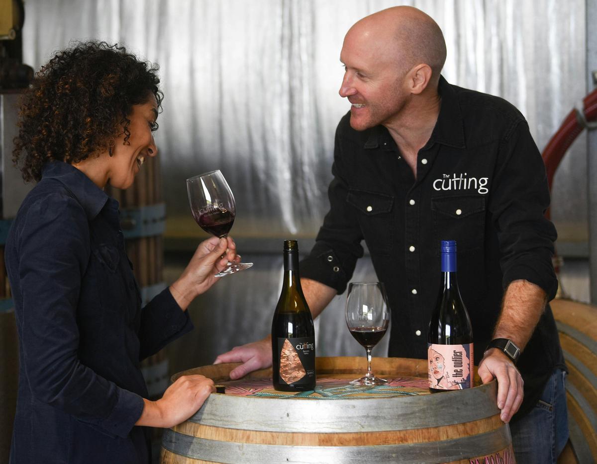 Belinda and Daniel Tasting around a barrel