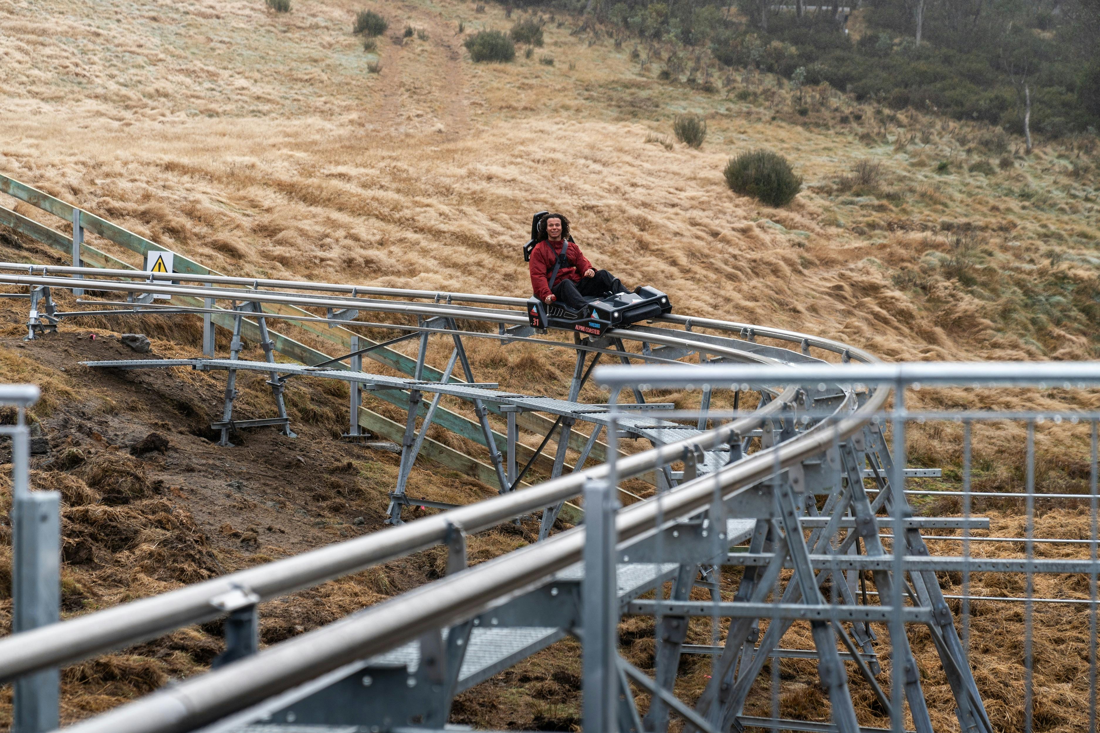 Valentino Guseli rides the Thredbo Alpine Coaster