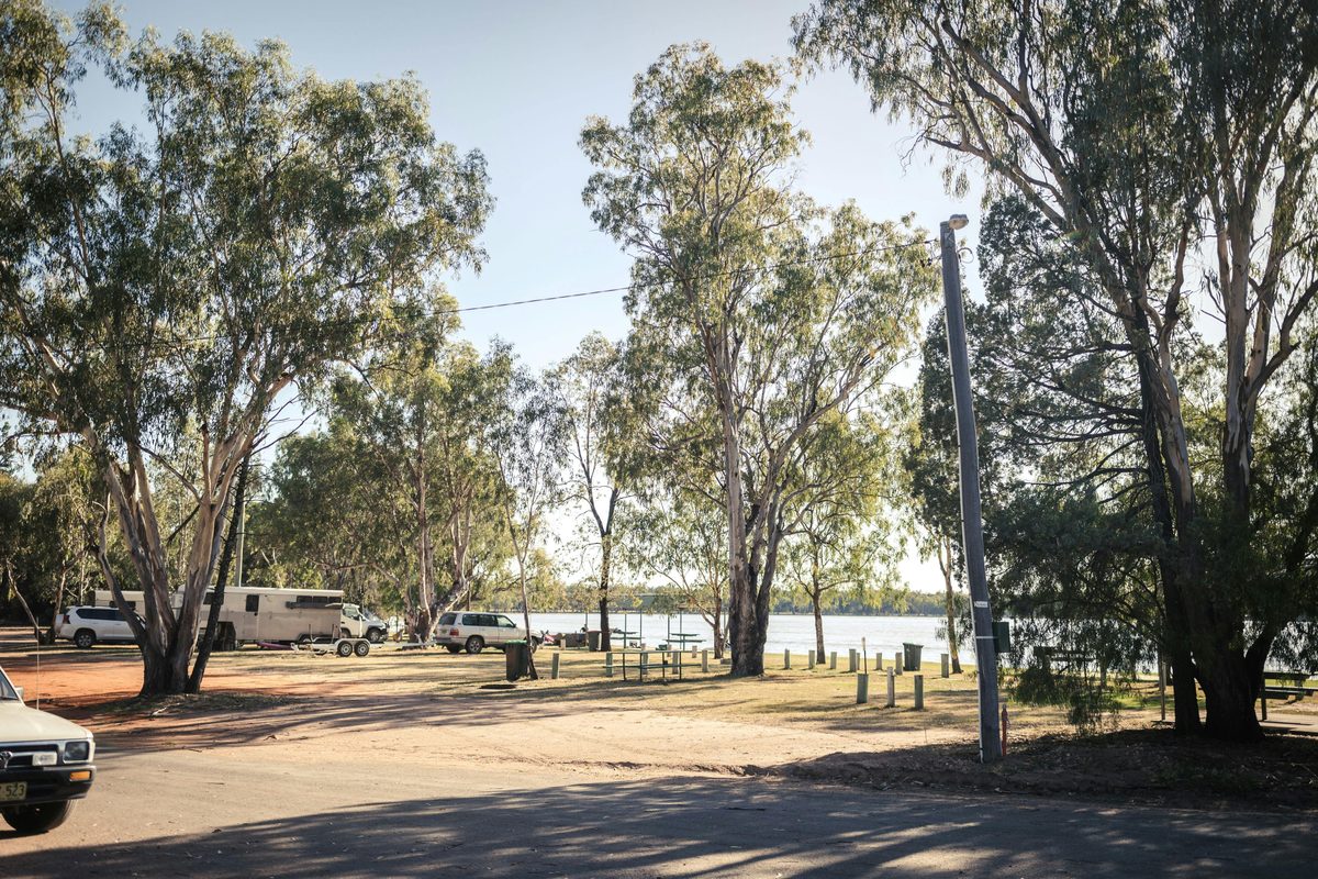 Caravans by lake edge