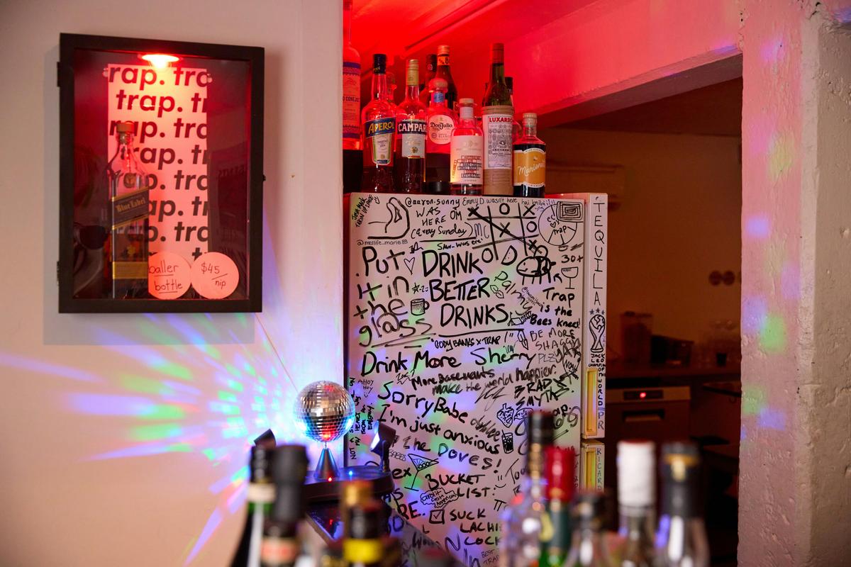 a vibrant scene of a cocktail bar