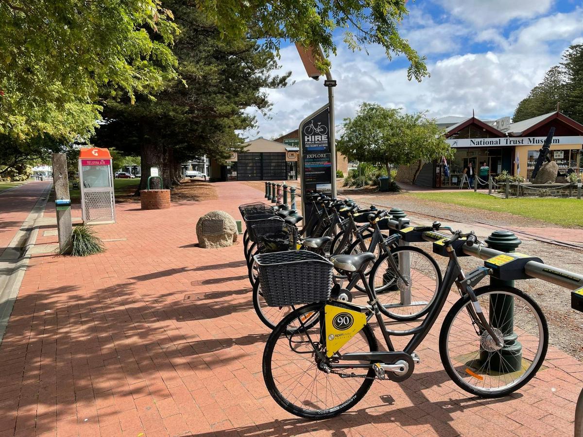 Hire bikes and public telephone