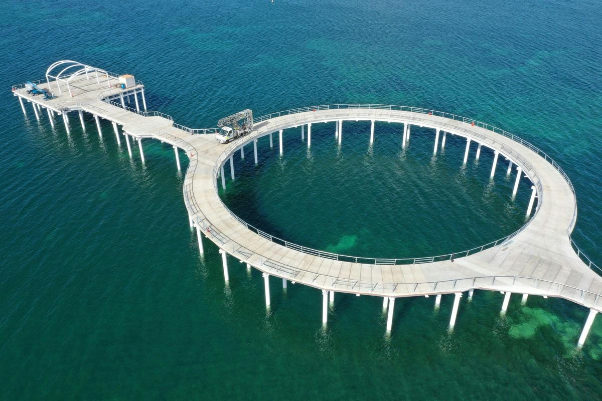 Aerial view of circular jetty