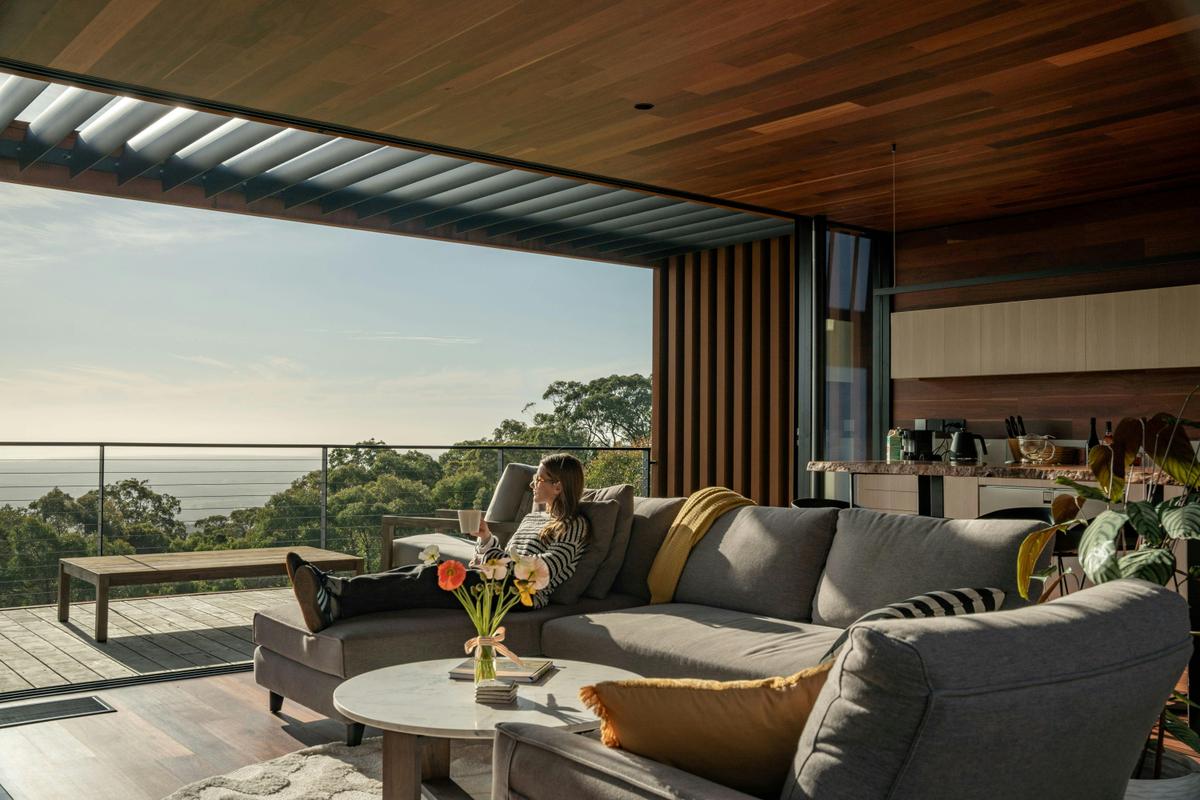 Living room with never ending views of the McLaren Vale and the ocean in the distance