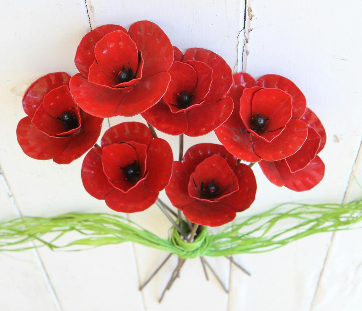 Poppies made from recycled metal