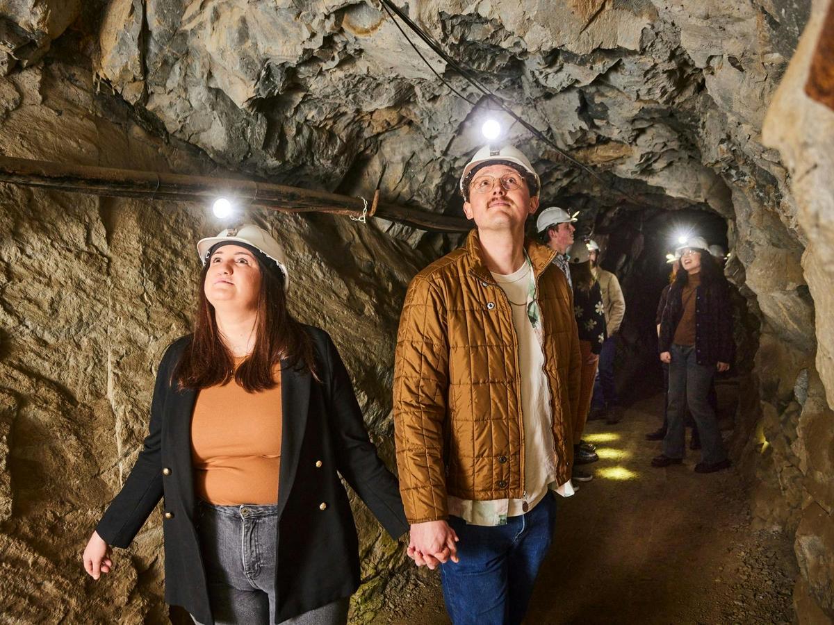 Couple enjoying an underground mine tour together
