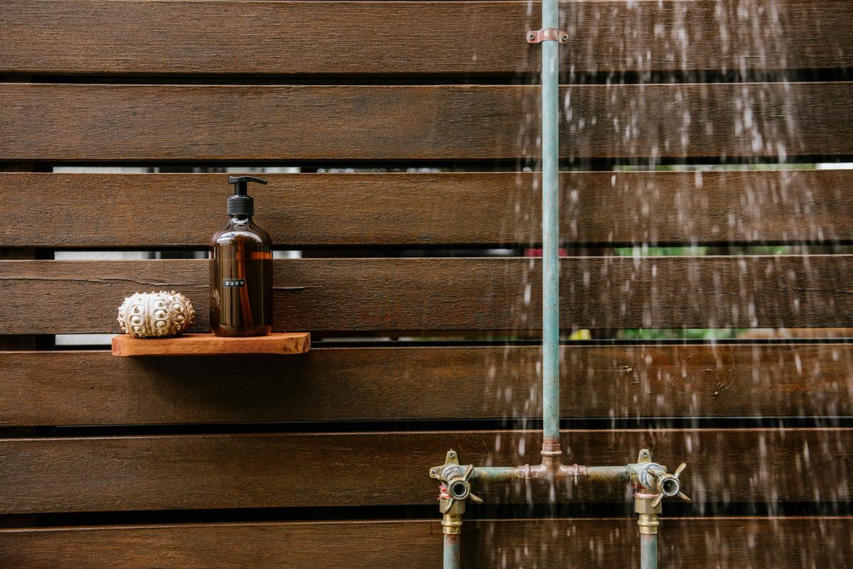 The outdoor shower — one of the simple pleasures of a stay at Rockpool