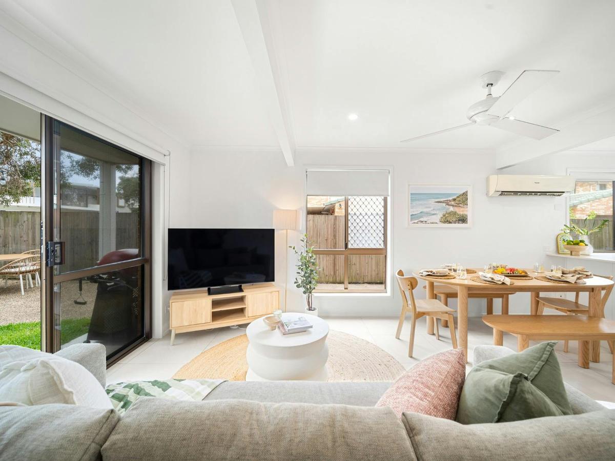 Open plan living and dining area with front garden access