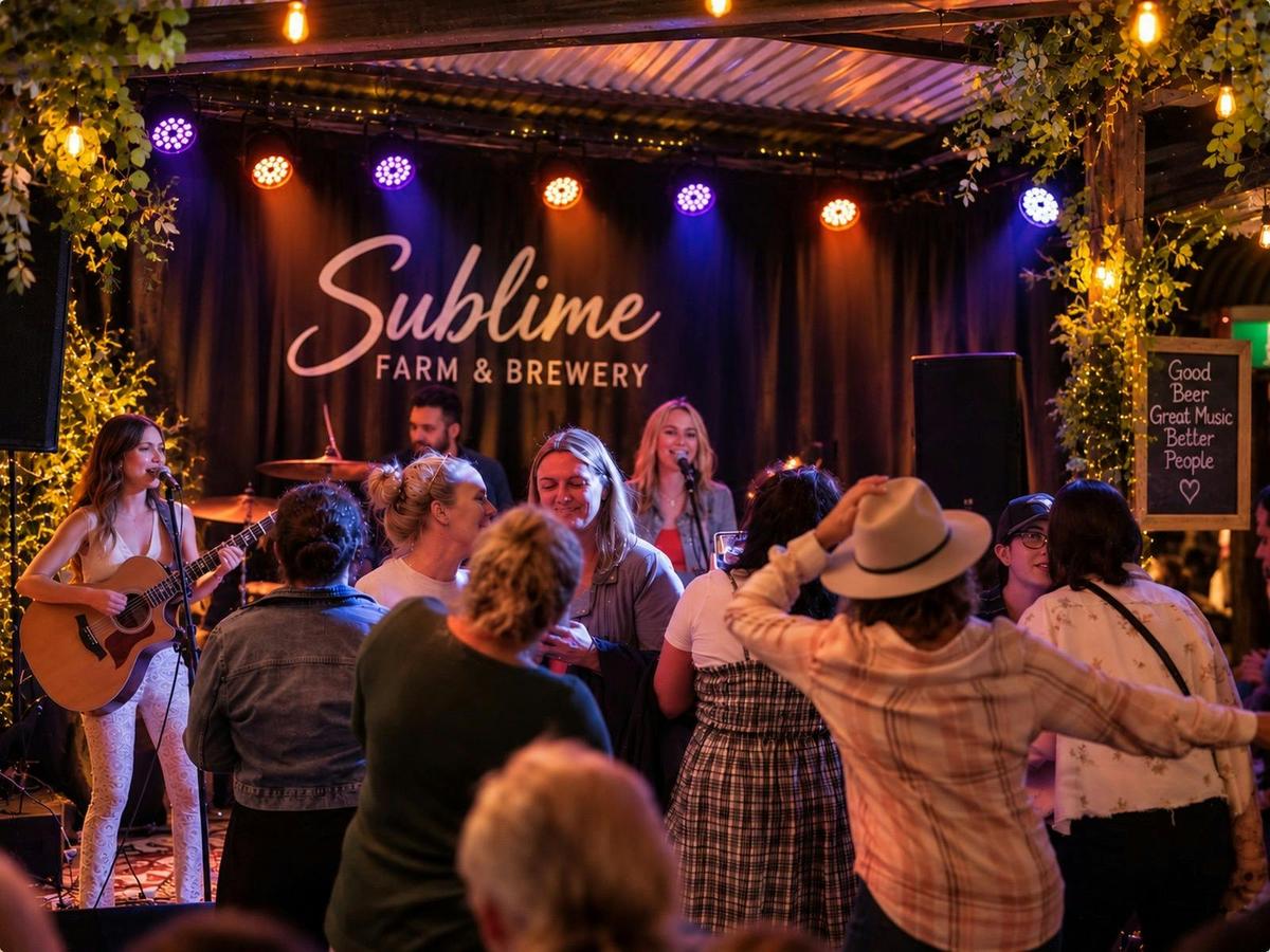 Live music brings the crowd together at Sublime Farm & Brewery.