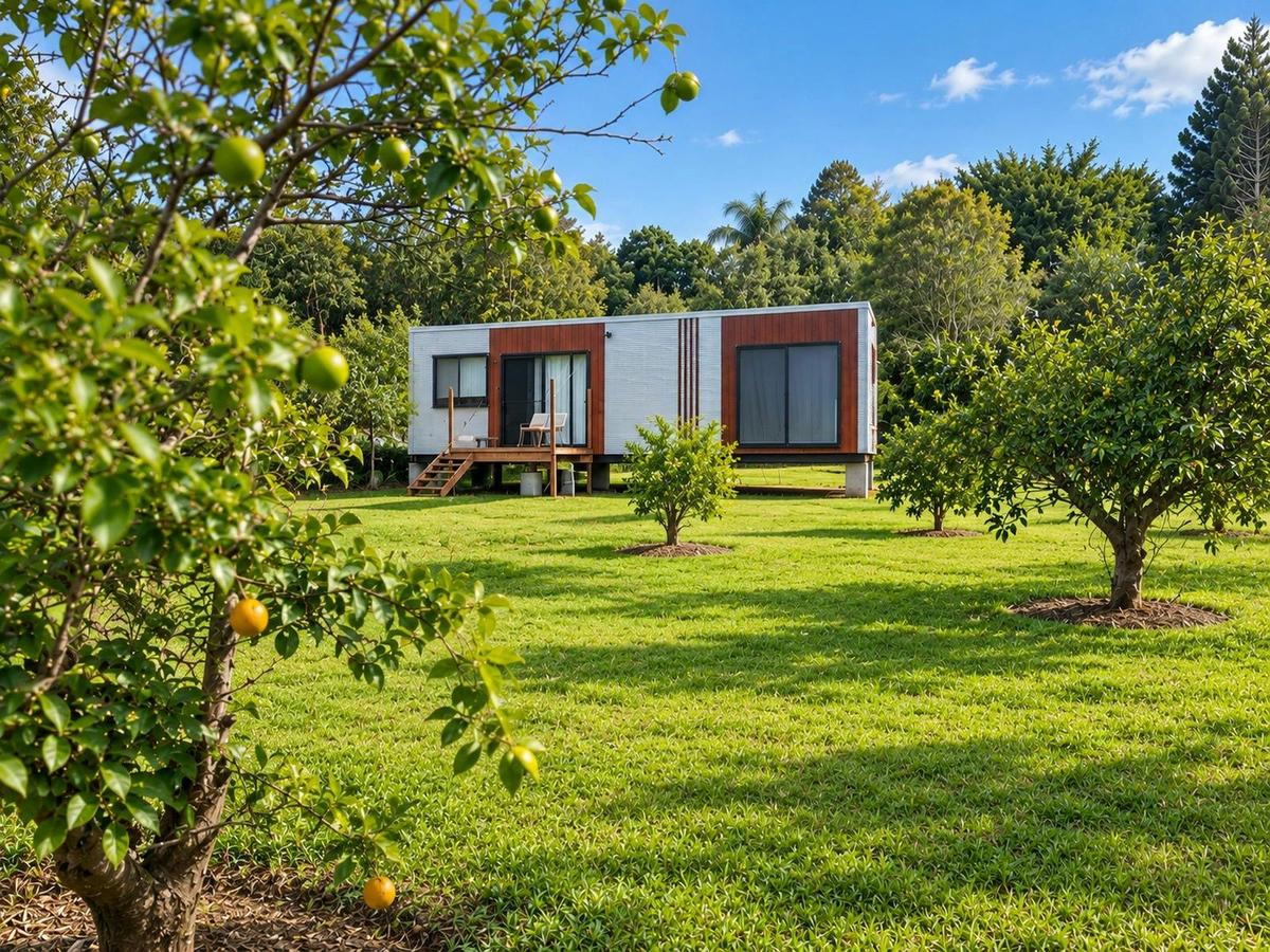 Tiny home nestled amongst the orchard at Sublime Farm & Brewery.