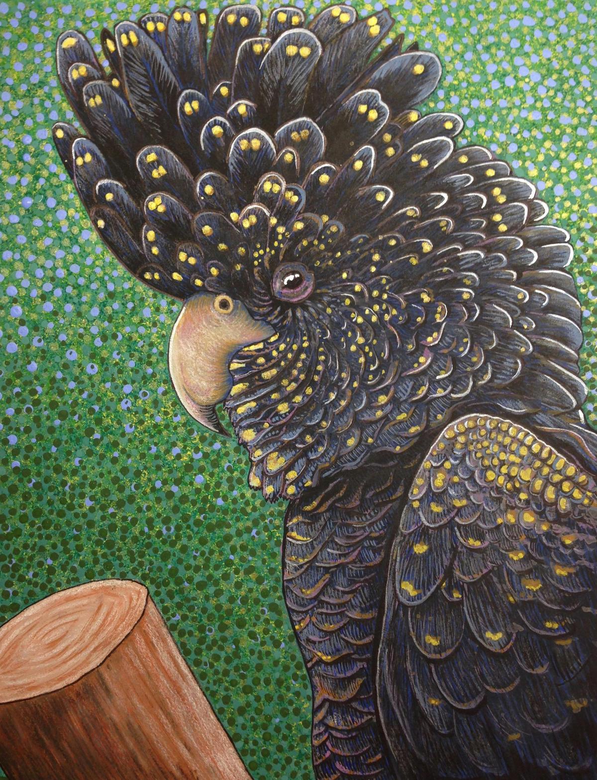 Black Cockatoo mixed media artwork by Vikki Jackson