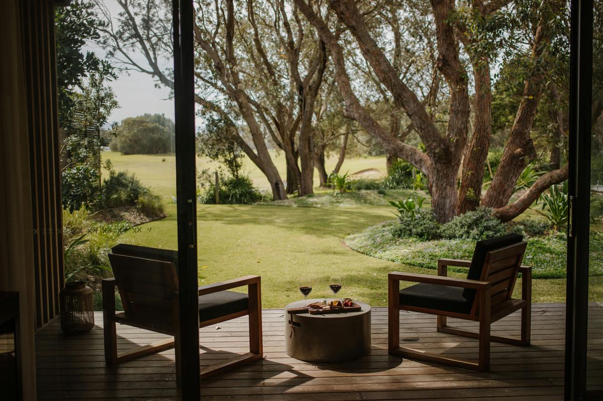 The peaceful coastal surrounds of Bangalay Luxury Villas in Shoalhaven Heads, where the woodcarving
