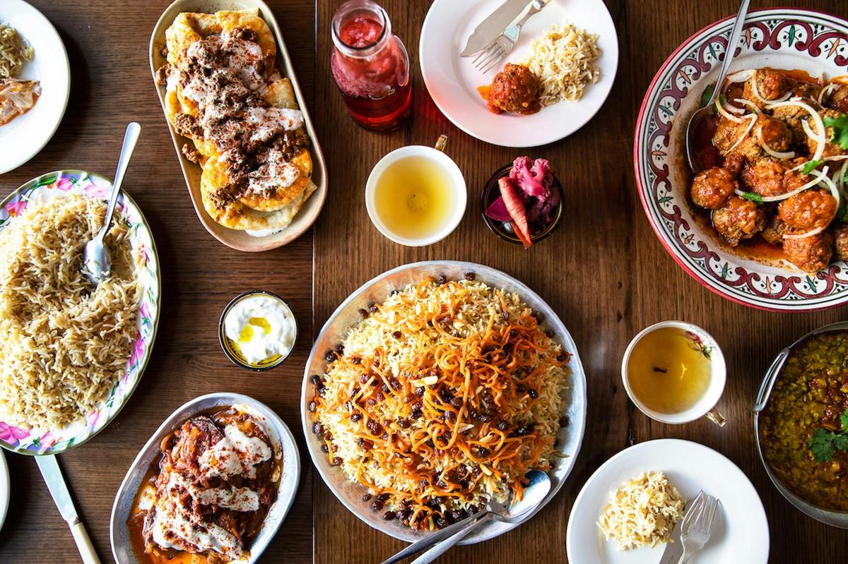 A spread of Parwana dishes that make an Afghan meal