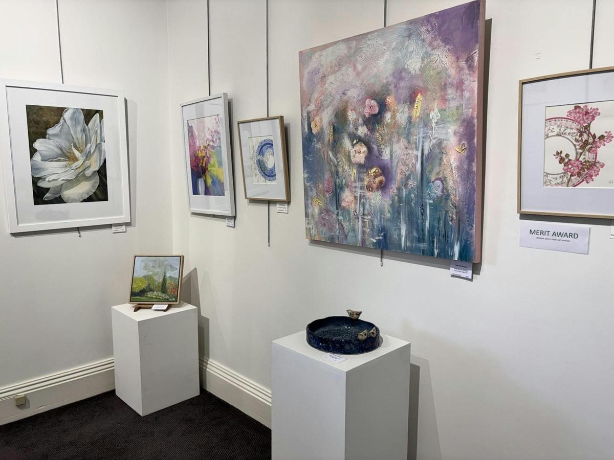 A corner of the front gallery with pieces from different artists on  show.