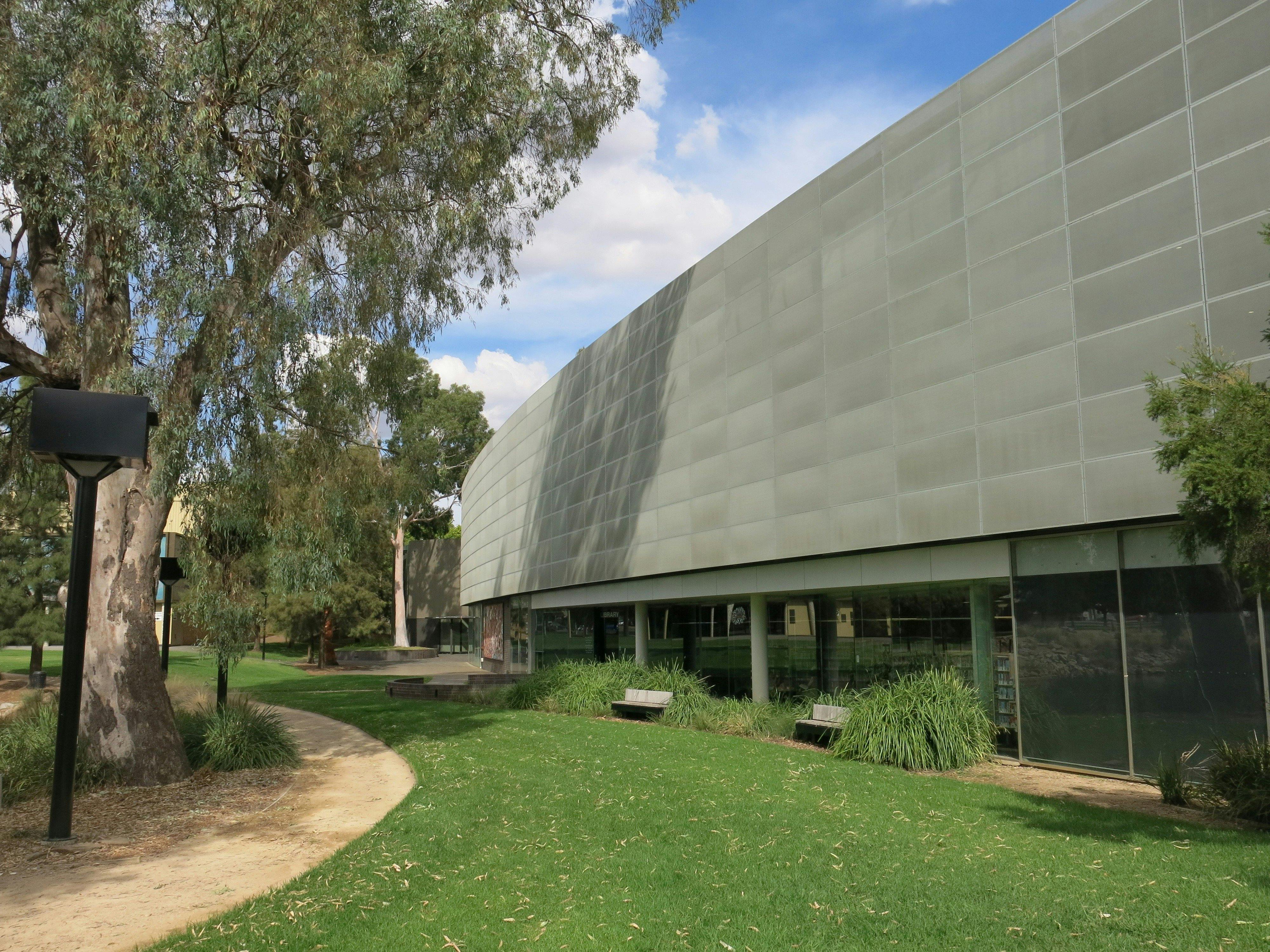Lower ground, lagoon-side entrance to the Wagga Wagga City library